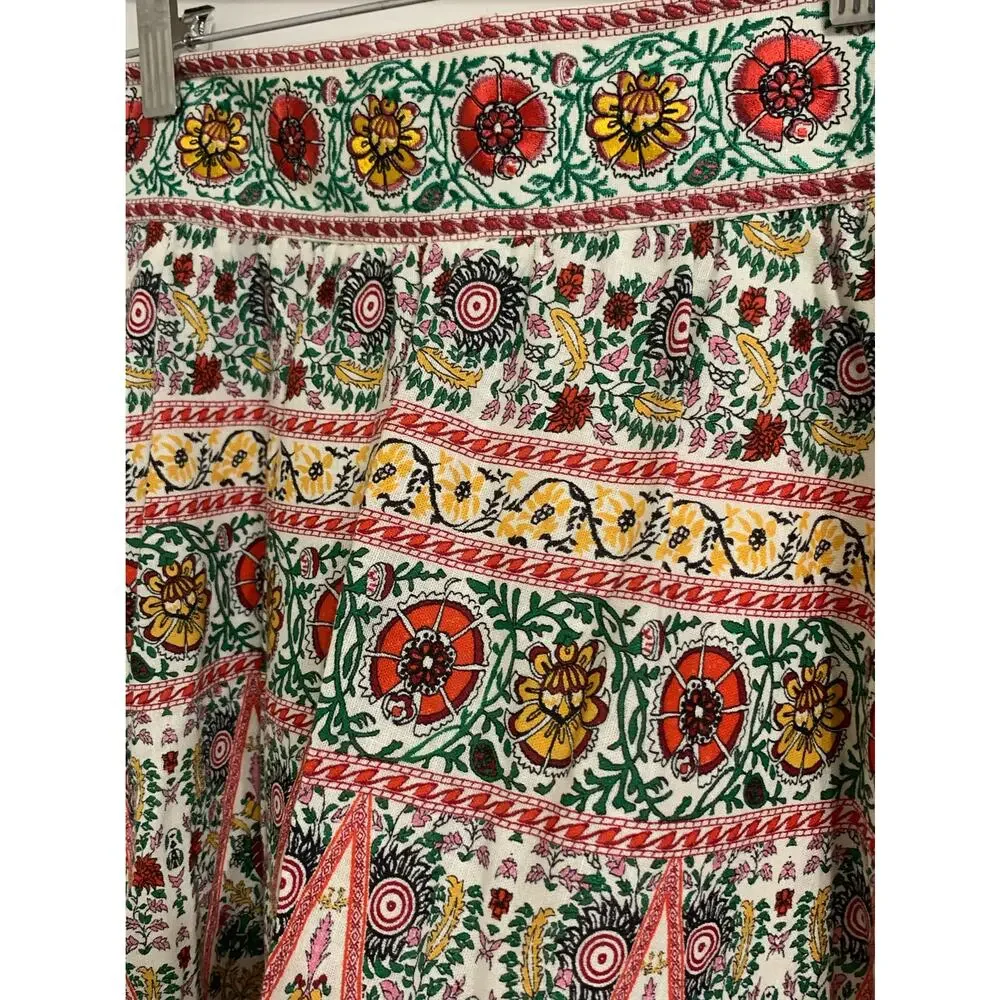 Alice + Olivia Earla embroidered cotton linen midi skirt floral pot ecru 0 $495‎